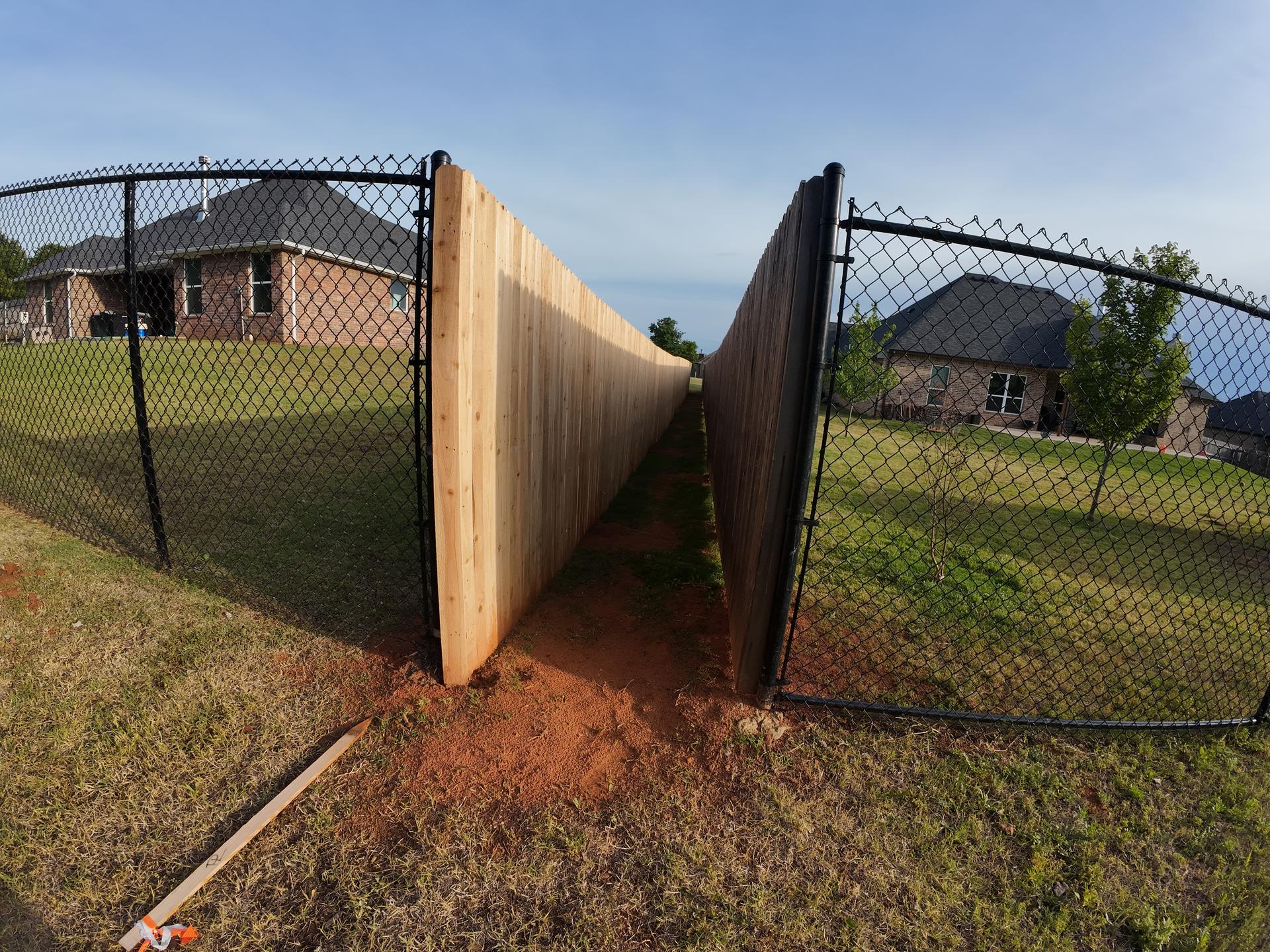 Cedar and Chain Link Fence Connection